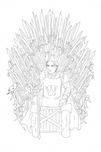 Digital getuschtes Bild von Jaime Lannister auf dem Eisernen Thron